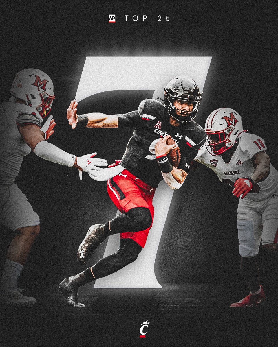 GoBEARCATS's tweet photo. 📈 Moving up!

@GoBearcatsFB advances to #7 in this week's AP Top 25 Poll after an opening-week win over rival Miami.

🎟: https://t.co/wbHQpS2c3m https://t.co/upM8dqBzKS