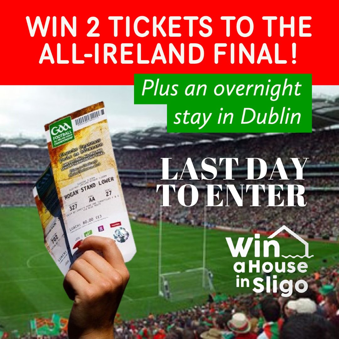 WinAHouseSligo's tweet photo. 🏐 𝗔𝗟𝗟 𝗜𝗥𝗘𝗟𝗔𝗡𝗗 𝗕𝗢𝗡𝗨𝗦 𝗗𝗥𝗔𝗪 ~ 𝗙𝗜𝗡𝗔𝗟 𝗗𝗔𝗬 🏐

This is your last chance to go into our bonus draw to win 2 All Ireland tickets &amp; an overnight stay in Dublin, just enter our #WinAHouseInSligo fundraiser for €100!

Get a ticket here 👉🏼 https://t.co/iSWY42mclZ https://t.co/fjnmSixYtk