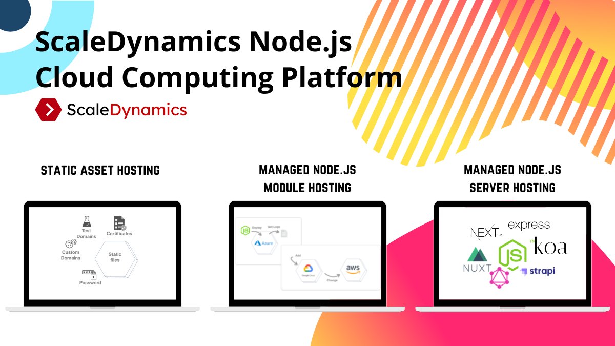 Discover the ScaleDynamics Platform that takes care of the cloud management for you:
✅Node.js server hosting
✅Static asset hosting
✅Node.js modules hosting
Learn more here: bit.ly/3ndIk6e 
#cloudhosting #serverhosting #webdev #webapp #JavaScript #Nodejs