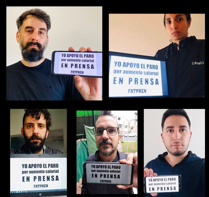 CGIPopular's tweet photo. En la puerta del diario, en todo el país, con el apoyo de compañeras y compañeros de los medios públicos y privados, hoy #ParoFatpren porque #ElSueldoNoAlcanza. https://t.co/9MoA9fWVO1