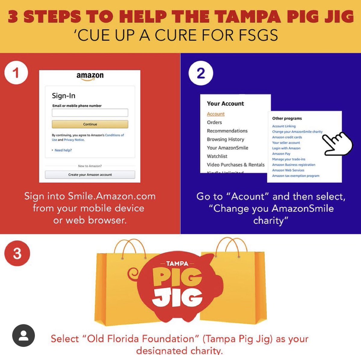 TampaPigJig's tweet photo. We cannot stress these 4๏ธโฃ words enough: EVERY. LITTLE. BIT. HELPS.
Next time youโre shopping on @amazon โ make sure to round up your total and/or donate to @nephcure through @amazonsmile! Itโs so easy and helps SO much. ๐ท๐ #cueupacure #tampapigjig https://t.co/7mbiP6387L