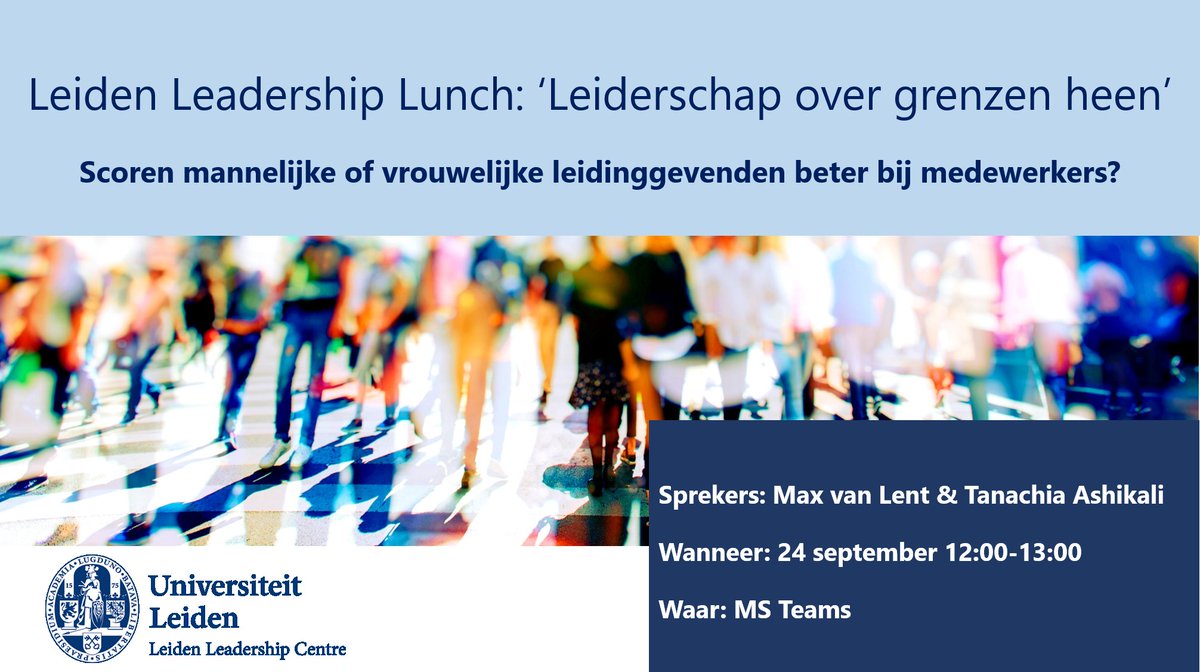 🆕Vrijdag 24 september starten we met een nieuwe lunch reeks '#Leiderschap over grenzen heen' waar we in gesprek gaan over leiderschap met experts uit allerlei disciplines. Ben jij bij de kick-off met econoom <a href="/MaxvLent/">Max van Lent</a> en bestuurskundige @Tanachia_A? #diversiteit #inclusiviteit