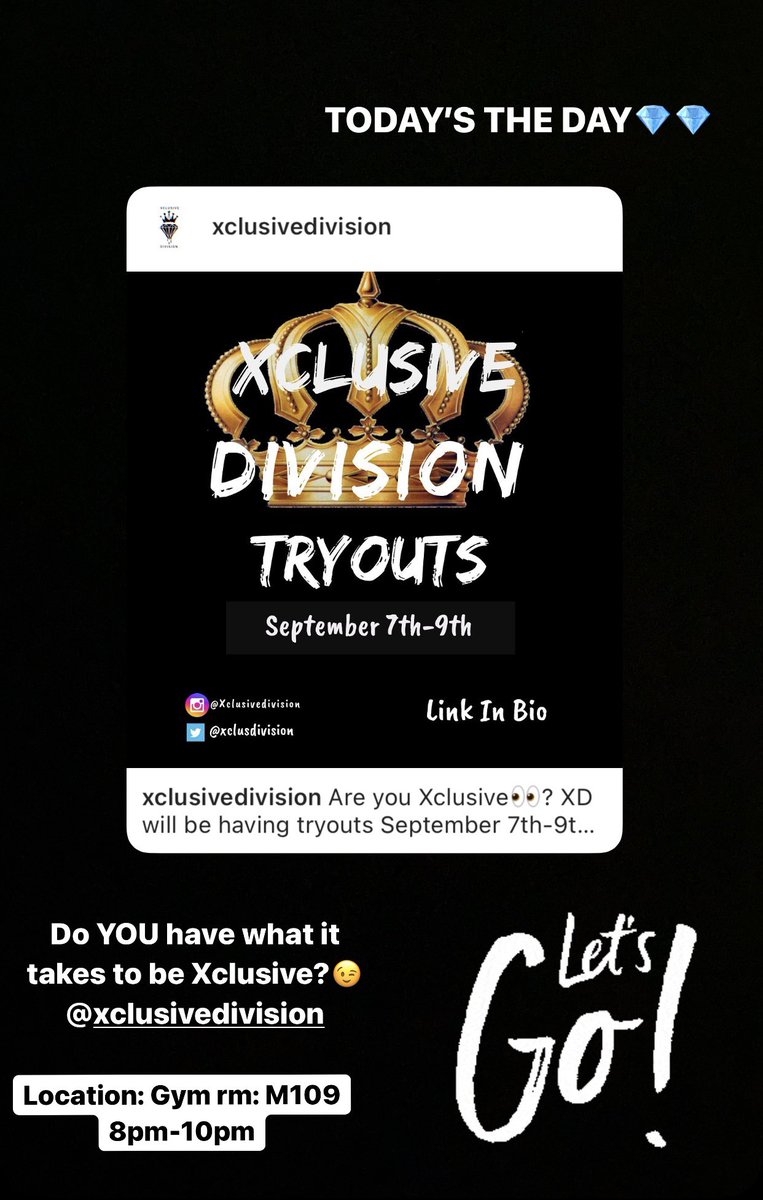 blahPREDDY_'s tweet photo. TRYOUT SZN💎💎  TONIGHT 
Location: Gym rm:M109 8pm-10pm @XclusDivision 
#ru22 #ru23 #ru24 #ru25 https://t.co/m4W538kAoP