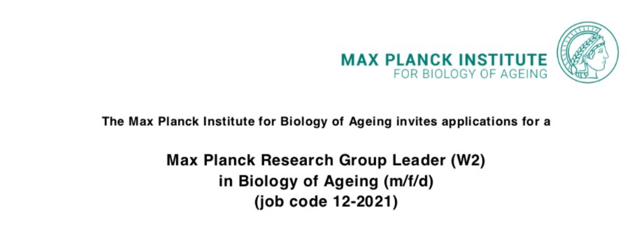 Demetriades Lab (@demetriadeslab) on Twitter photo 📢 The <a href="/MPIAGE/">MPI for Biology of Ageing</a> is looking for an (independent) Max Planck Research Group Leader (W2 level) in Biology of Ageing.
Check it out here and join us 👇
age.mpg.de/career-educati… 📢 The <a href="/MPIAGE/">MPI for Biology of Ageing</a> is looking for an (independent) Max Planck Research Group Leader (W2 level) in Biology of Ageing.
Check it out here and join us 👇
age.mpg.de/career-educati…