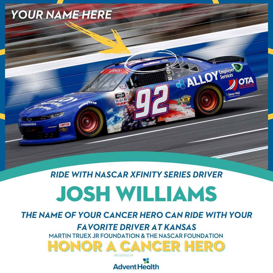 Honor Your Cancer Hero by having them “ride” on my car at @kansasspeedway! 

BID NOW >> ebay.to/3zIR2gh

@AdventHealth | @MTJFoundation | @NASCAR_FDN | #HeroesRideAlong | @eBay | #Ebayfinds | #EbayforCharity