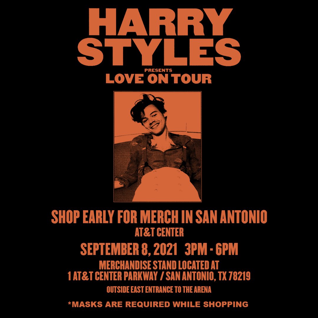 HSHQ's tweet photo. LOVE ON TOUR. SHOP MERCH EARLY.
Tomorrow, 9/8, at AT&amp;T Center.
Masks are required while shopping. https://t.co/JqEx00d6OV