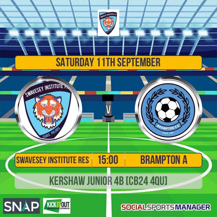 Saturday: The First Team travel the short distance to <a href="/houghtonwytonfc/">Houghton & Wyton FC</a> 
Ressies host <a href="/FCBrampton/">Brampton FC</a> A 💙#UpTheSwavo