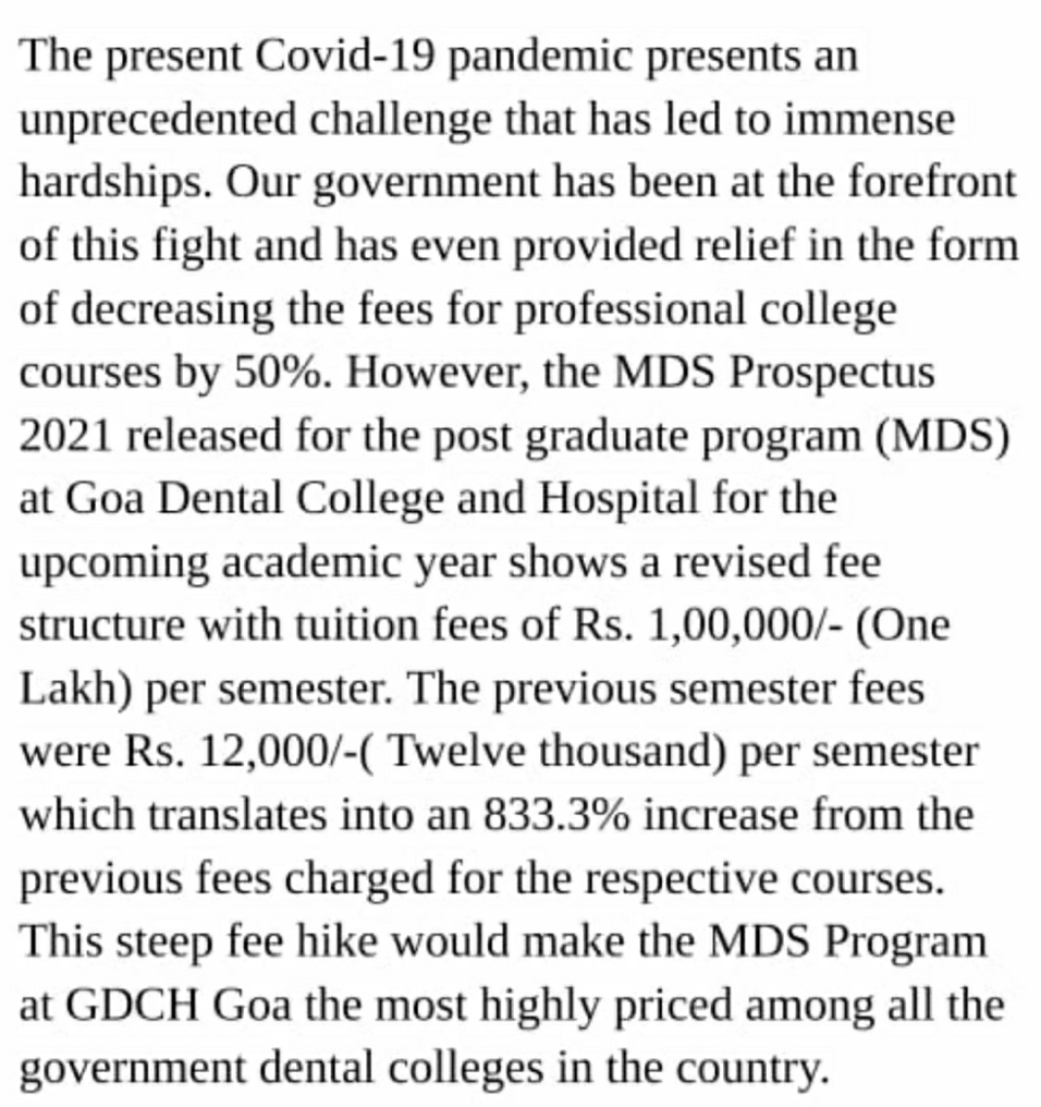 damodarbhat2626's tweet photo. We request urgent revision of our MDS fee at Goa Dental College 
It shows huge rise of more than 8times 
From 12k to 1Lakh 
🙏Please 
@psspillaigov
@visrane 
@DrPramodPSawant 
@PMOIndia
@RohanKhaunte
@Goaforwardparty
@ArvindKejriwal 
@AAPGoa
@RahulMhambre
https://t.co/96mLeZsBOn