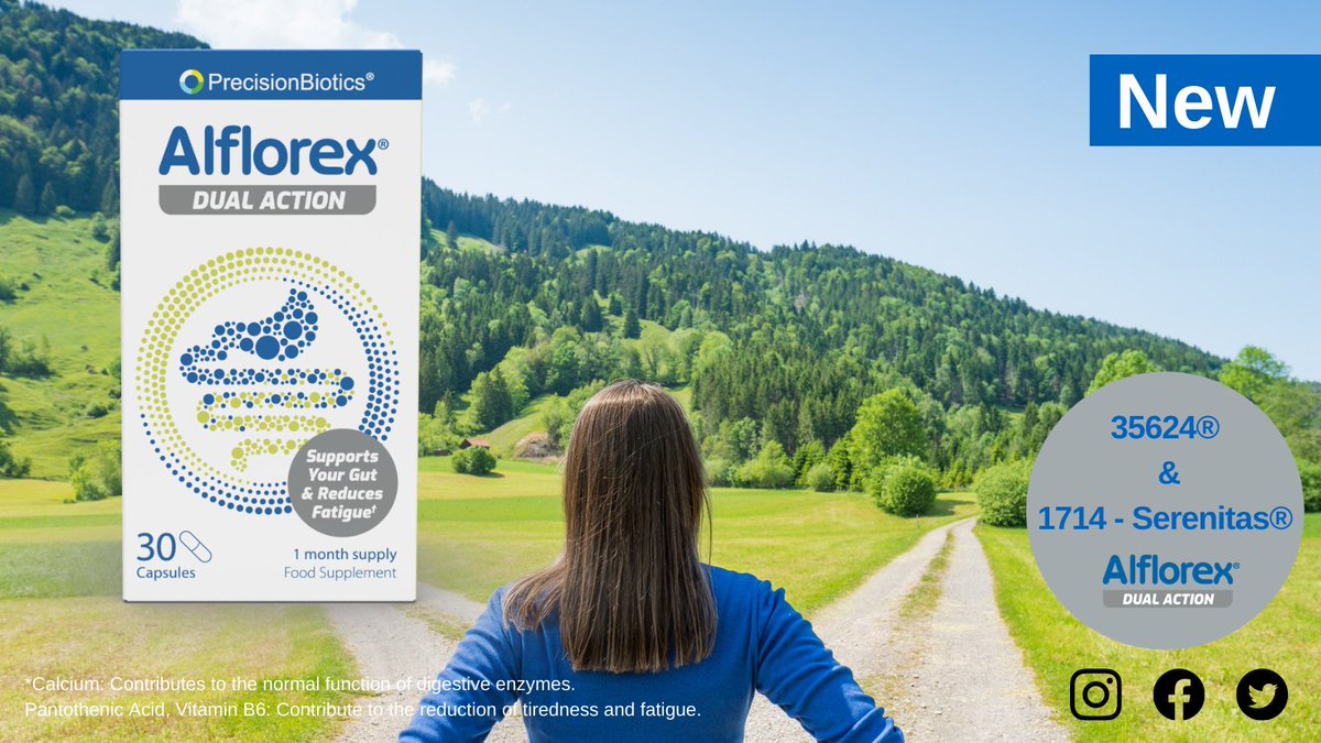 A new addition to the PrecisionBiotics® Group range.

Alflorex® Dual Action contains the clinically studied 35624® and 1714 – Serenitas® cultures combined with selected B vitamins to reduce fatigue and calcium to support normal digestion for good gut health. *