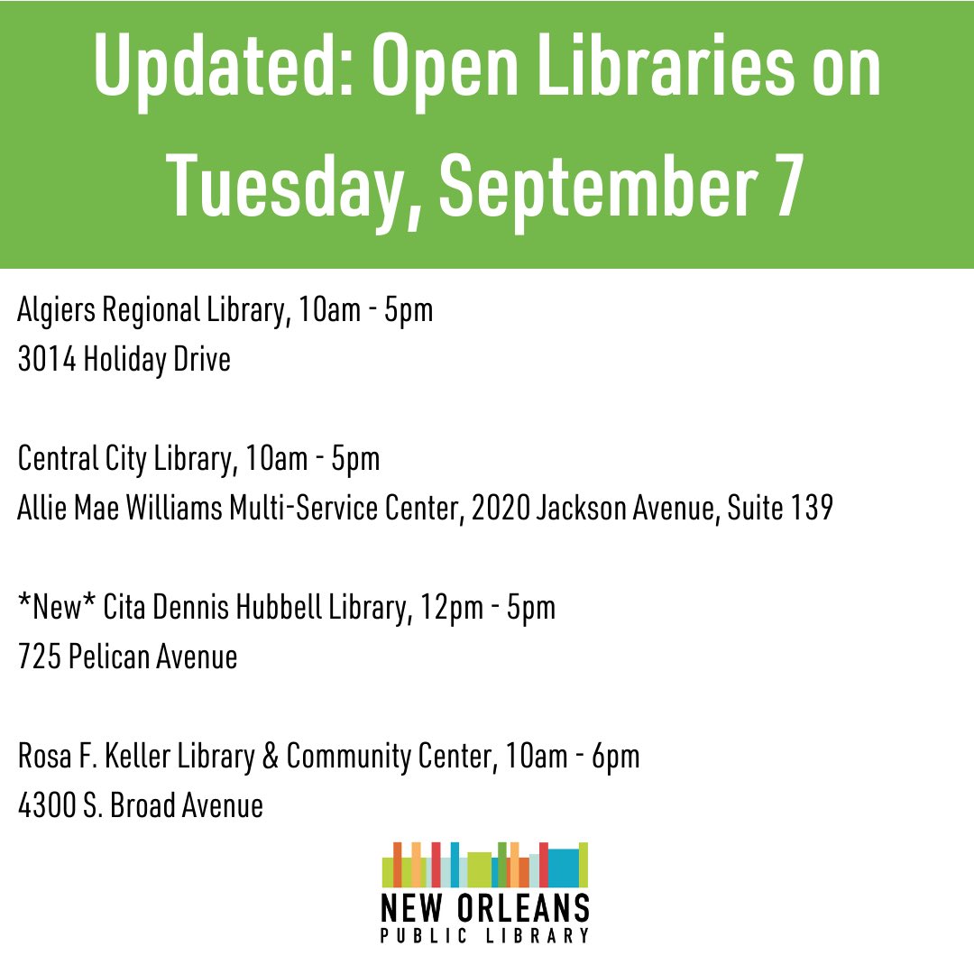 Update: Hubbell Library will be open today for for computer/Wi-Fi access, phone charging, and air conditioning.

We do not have device chargers and ask residents to bring their own. Plugs will be available on a first come, first served basis for an hour per person.