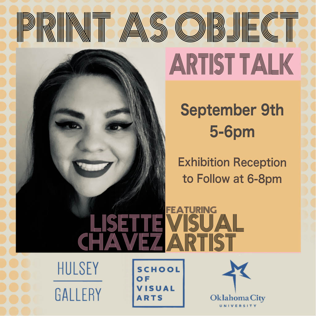 PetreeCollege's tweet photo. The Collect Connect 3 exhibition will be on display in the @OKCU Norick Art Center until Oct. 16. An artist talk with Lisette Chavez and printmaking demonstration will take place on Thursday at 5:00 p.m., and the opening reception will follow immediately afterward. Join us! https://t.co/KNpT4cdiO9