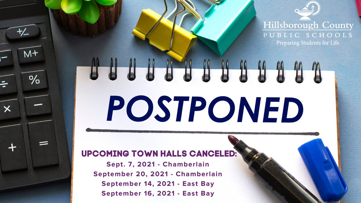 Hillsborough Schools (@hillsboroughsch) on Twitter photo Town Halls scheduled at <a href="/ChamberlainHS/">Chamberlain Chiefs</a> & <a href="/EastBayHS/">East Bay High School</a> are canceled. Due to the impact, COVID is having on our community, we are pausing the timeline regarding possible mascot changes as we focus our time & resources on supporting schools & providing the safest learning environment. Town Halls scheduled at <a href="/ChamberlainHS/">Chamberlain Chiefs</a> & <a href="/EastBayHS/">East Bay High School</a> are canceled. Due to the impact, COVID is having on our community, we are pausing the timeline regarding possible mascot changes as we focus our time & resources on supporting schools & providing the safest learning environment.