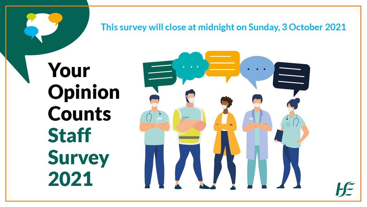 The Your Opinion Counts Staff Survey 2021 is open. We want your feedback on how our health services can improve. Take the survey here: bit.ly/3yyMM1k #YourOpinionCounts2021 #HSEstaffsurvey