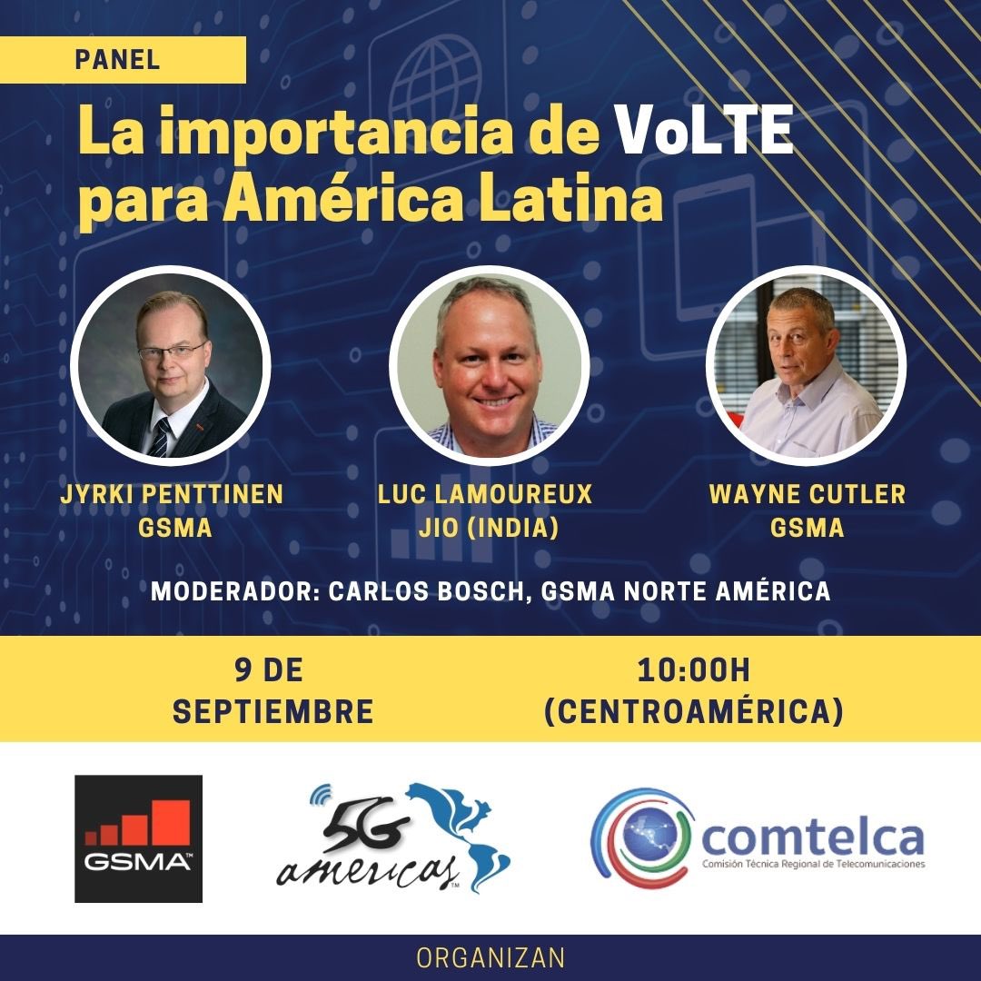 COMTELCA (@comtelca) on Twitter photo ¿Ha escuchado hablar sobre las llamadas VoLTE en alguna ocasión?
En este webinar le contamos sobre este tipo de llamadas, sus ventajas y quienes lo ofrecen.
Día : Jueves 9 de Septiembre de 2021
Hora: 10:00 AM. Si desea inscribirse escríbanos a: sec@comtelca.org ¿Ha escuchado hablar sobre las llamadas VoLTE en alguna ocasión?
En este webinar le contamos sobre este tipo de llamadas, sus ventajas y quienes lo ofrecen.
Día : Jueves 9 de Septiembre de 2021
Hora: 10:00 AM. Si desea inscribirse escríbanos a: sec@comtelca.org