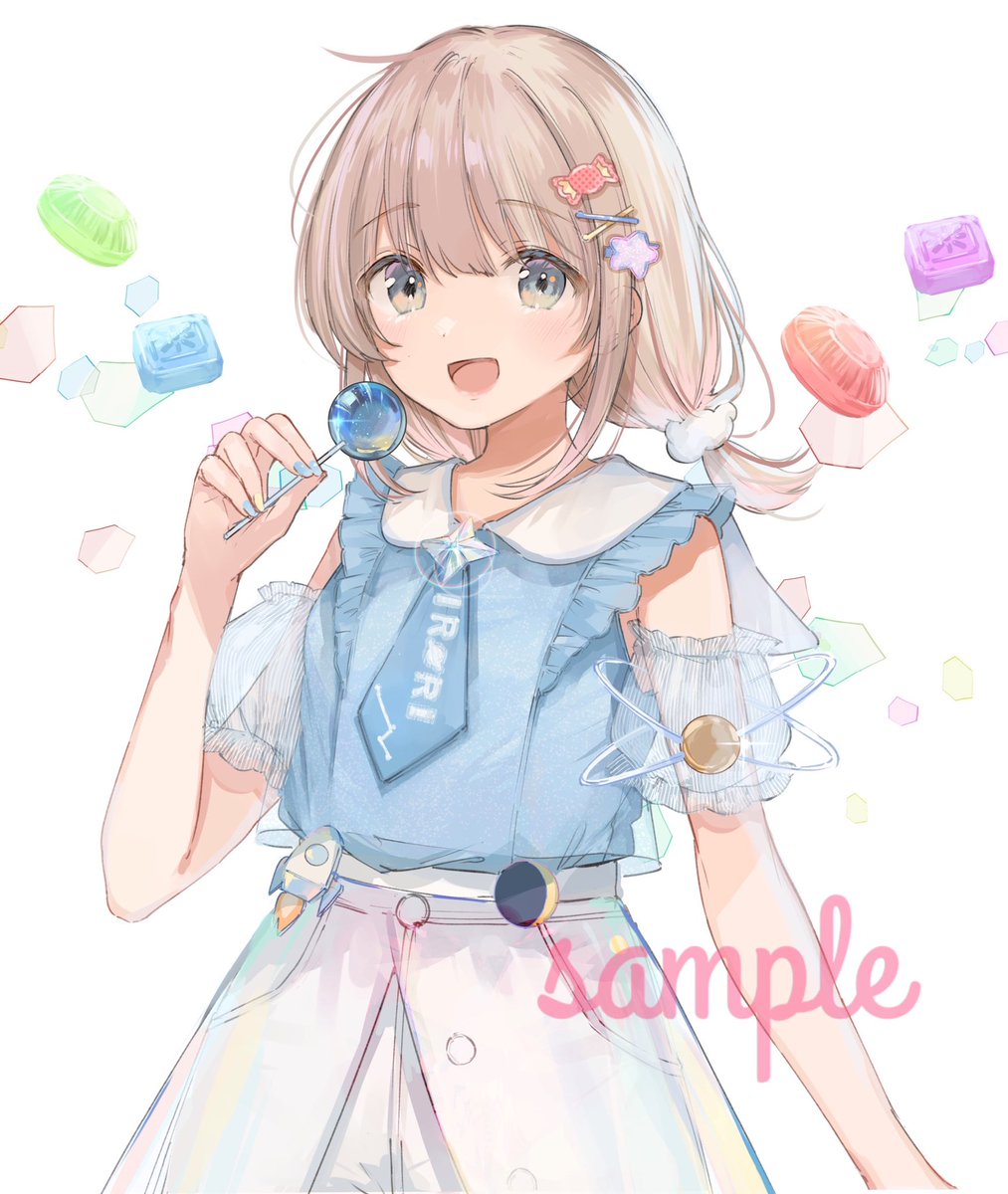 1girl solo candy hair ornament food lollipop smile  illustration images
