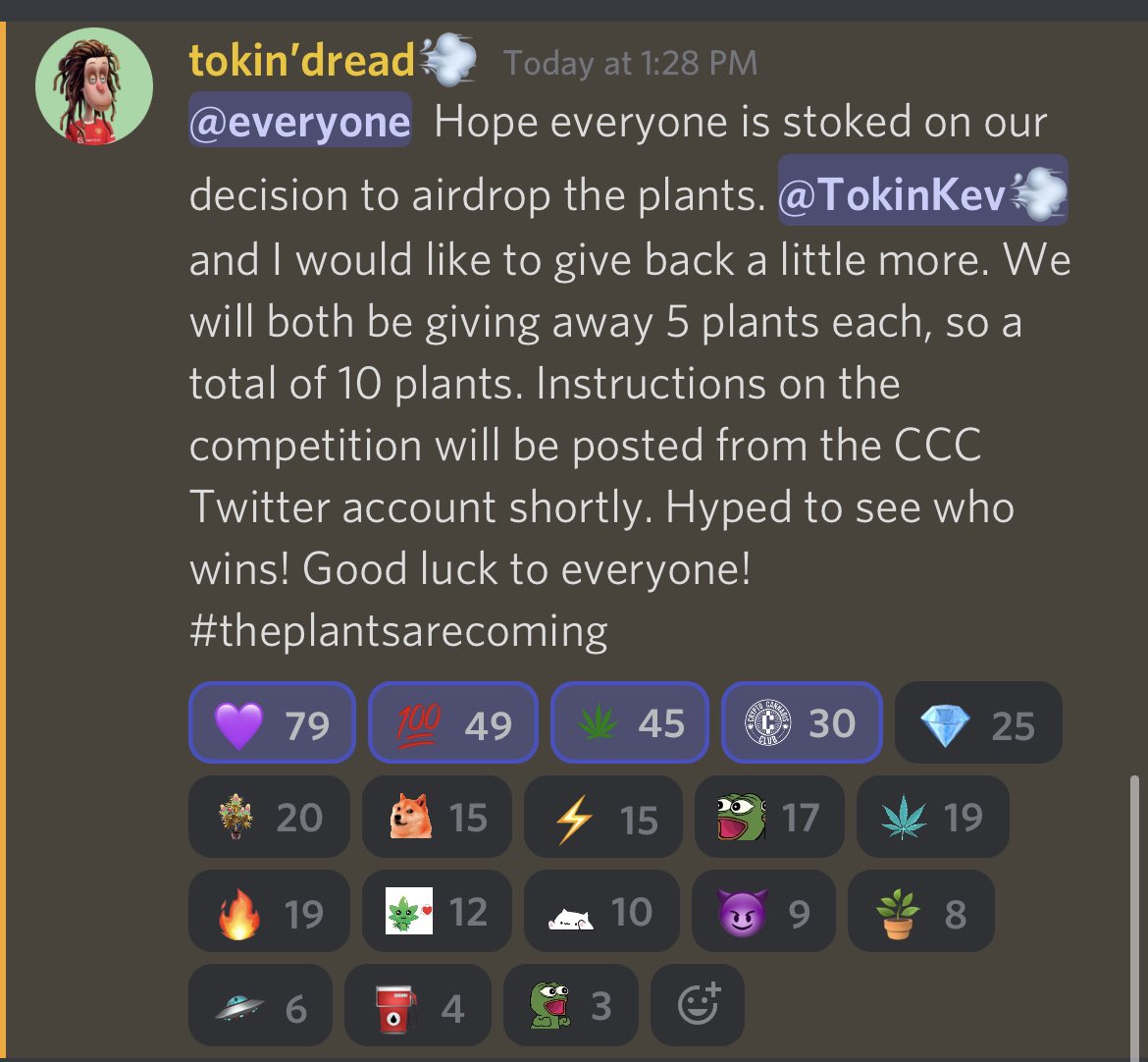Crypto Cannabis Club (@cryptocannaclub) on Twitter photo The devs want to give back plants to the amazing community! ❤️ How to enter :
1. Retweet (if 1.5k retweets an extra 5 plants will be given away)
2. Tag a real friend who isn’t in <a href="/CryptoCannaClub/">Crypto Cannabis Club</a>
3. #theplantsarecoming
There will be 10 total winners chosen Friday @ 4:20 EST The devs want to give back plants to the amazing community! ❤️ How to enter :
1. Retweet (if 1.5k retweets an extra 5 plants will be given away)
2. Tag a real friend who isn’t in <a href="/CryptoCannaClub/">Crypto Cannabis Club</a>
3. #theplantsarecoming
There will be 10 total winners chosen Friday @ 4:20 EST