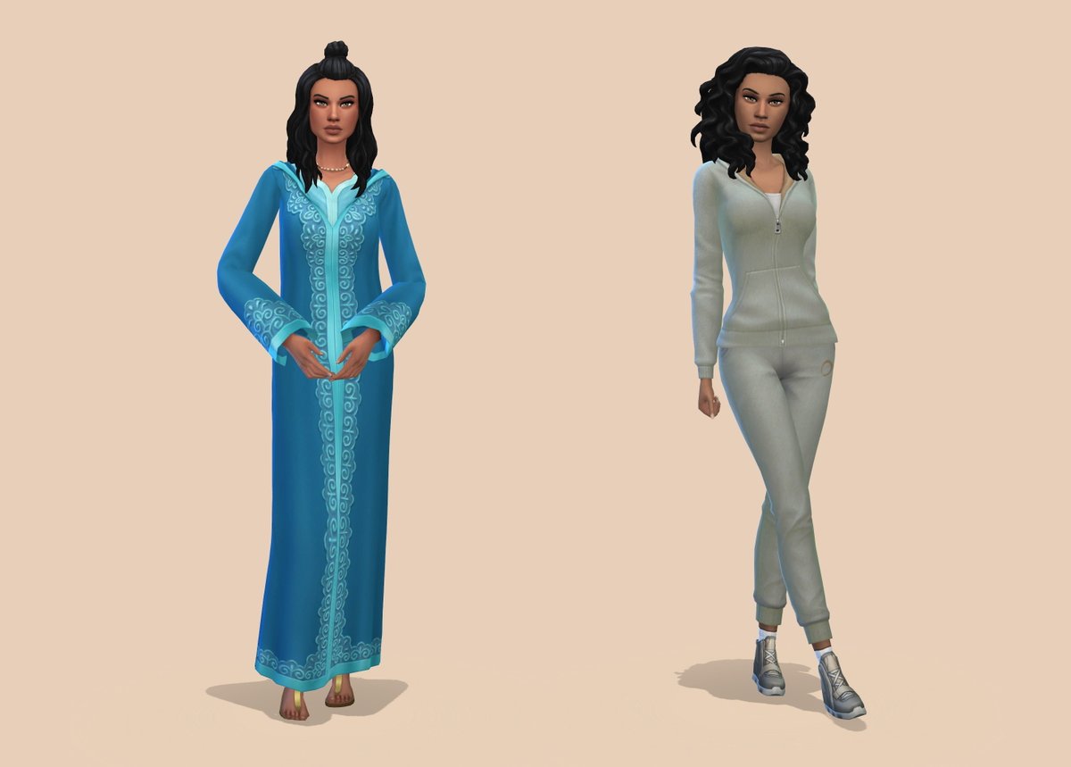 I feel like another post is necessary for the adorable new full body outfits. The caftan is BG and the track suit SD. #TheSims4SpaDay #thesims #TheSims4