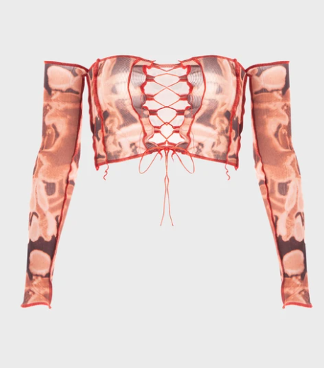 what deluded these designers into thinking a no-tiddy having person would look best in a tiddy cage shirt