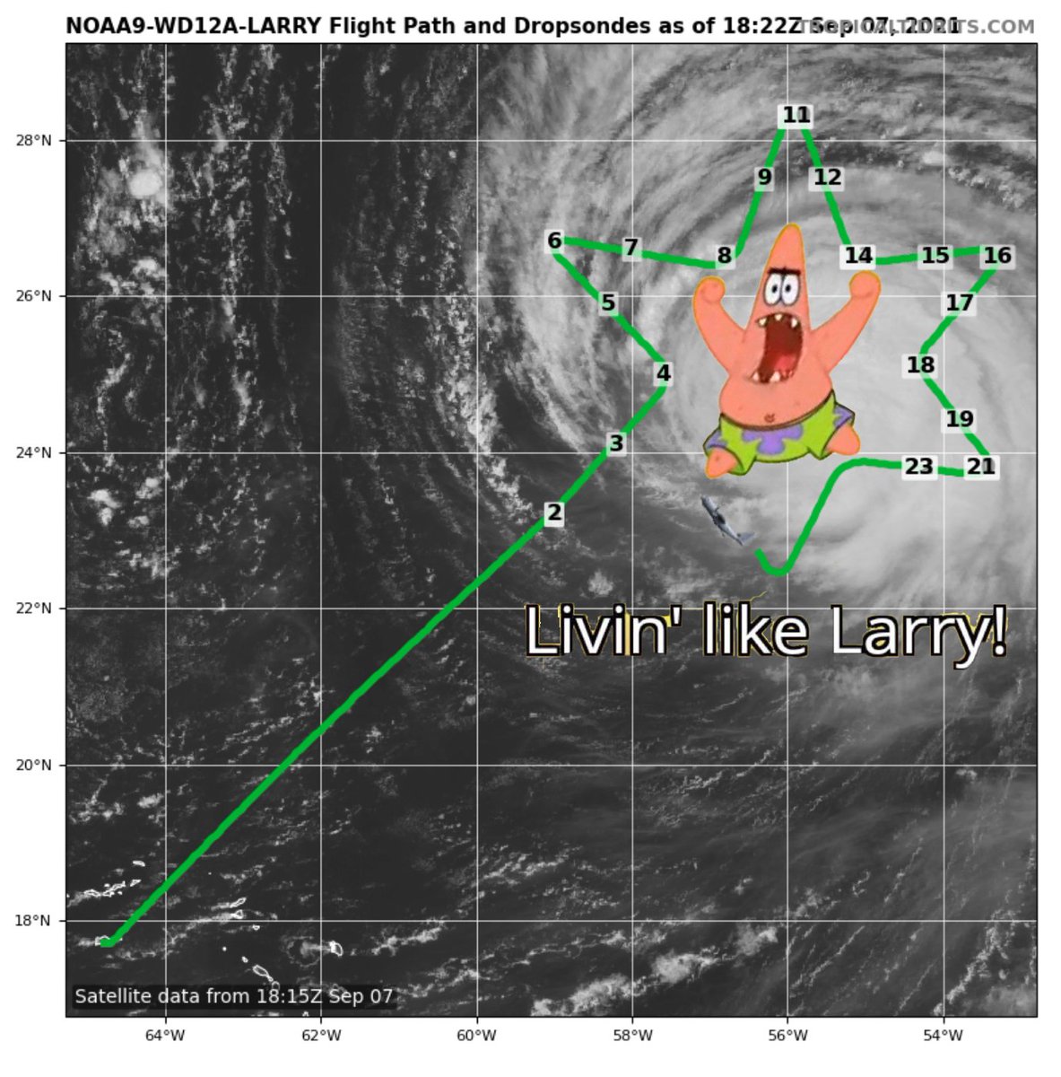 Casually looking at the flights into Hurricane #Larry and.... @NOAA_HurrHunter, care to explain this pattern? #ReserveReady #ReserveIntrigued