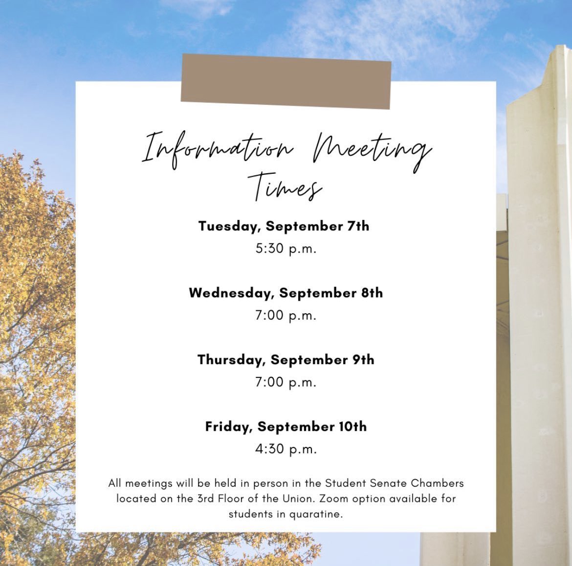 FRESHMEN!! in order to run for freshmen elections, you MUST attend one of these meetings! feel free to join us at 7:00 tonight in the Ballroom for our meeting!!