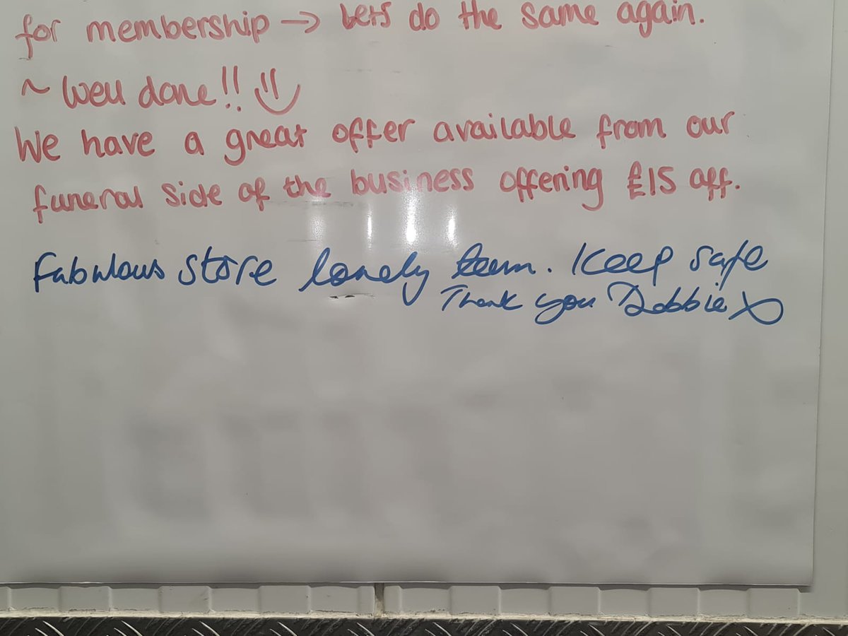 When you have a visit from <a href="/ClaireKoziol/">Claire Koziol</a> and Debbie Robinson and you get a message on your board that makes all the difference. One proud manager <a href="/FionaRo44784977/">Fiona Robertson</a> <a href="/mycoopfood/">Central Co-op Food</a> <a href="/johnemangan1/">John mangan</a> <a href="/AdrianD93465562/">Adrian Dunn</a>