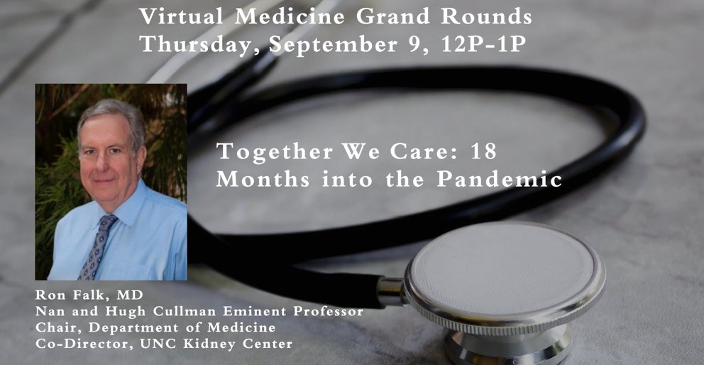 Please join us as Medicine Grand Rounds resumes this Thursday at 12 noon. #covid #togetherwecare #grace #CompassionInAction  #PandemicIsNotOver 
Please contact noele_daniels@med.unc.edu for access!