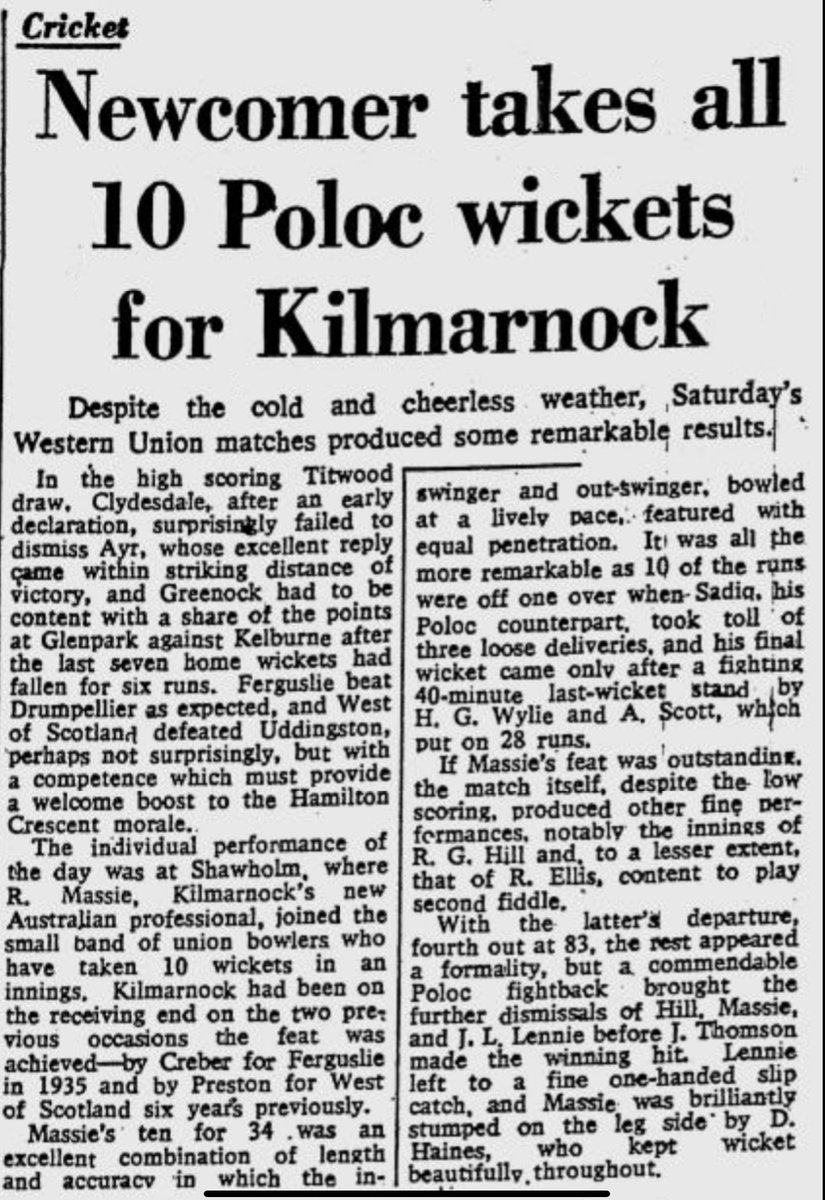 ScottyCricket's tweet photo. #Season1969 Few #pros had more immediate impact in club cricket in Scotland than @CricketAus R.A.L. โBobโ Massie @WACA_Cricket Fantastic to watch @KCC1852 @jim_h_65 @WDCUcricket After 3 years at #Kirkstyle he managed to bag 16 for 137 against @ECB_cricket 2nd Test @HomeOfCricket https://t.co/bwkbgZsOug