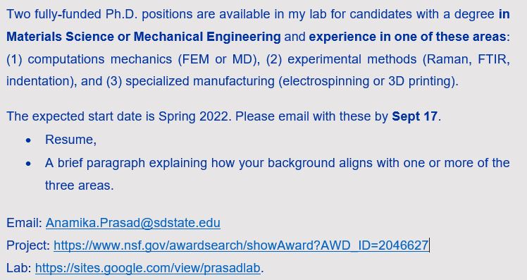PrasadLab1's tweet photo. Funded PhD position is available in the lab. Please #share.
#nanomechanics #composite #bioinspired #biomaterials #mechanicalengineering #materialsscience #materialsengineering https://t.co/hjipma5HI3