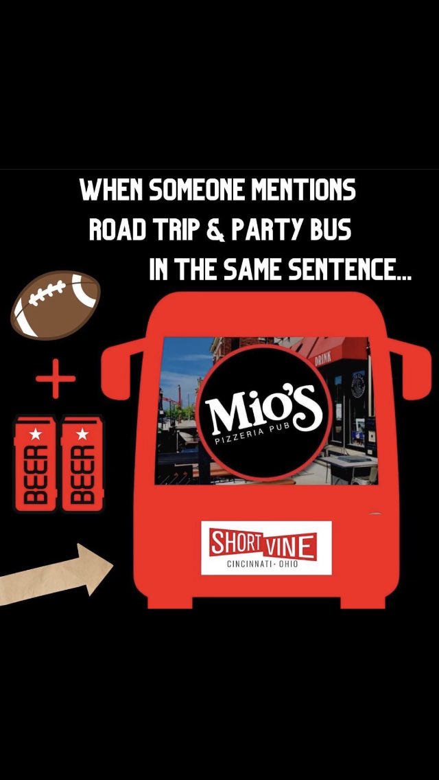 CliftonMios's tweet photo. If you are going to the Indiana game to watch @GoBearcatsFB and don’t want to drive. Jump on the party bus from @CliftonMios. We will leave about 7:30 am and return after the game.🏈🍺@ChadBrendel #bearcats https://t.co/SUmDC9IpMw