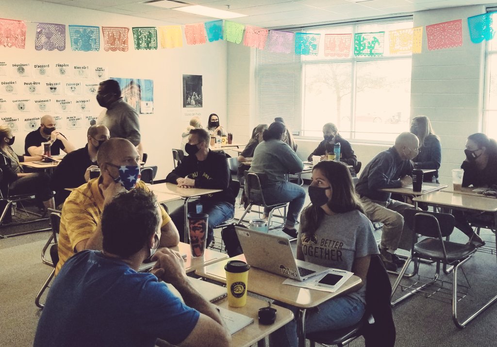 Mustang staff collaborated on #responsiveinstruction today. Our priorities include: fostering positive relationships/community, building students' learning stamina, modeling SEL strategies, and providing timely feedback & supports. #habitsforsuccess @meteavalley @MVPrincipal1