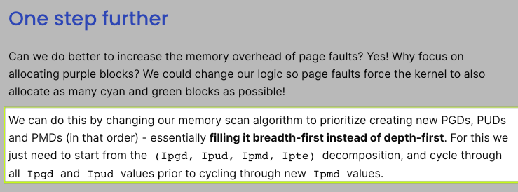 offlinemark's tweet photo. If you like kernel deep dives, you'll like this. @vic_mic_ did a followup for my demand paging piece, with a performance focus, covering a LOT that I missed.

My favorite part: the clever page-table fu that triggers pathological kernel allocation behavior via a top-down scan. 🥋 https://t.co/fBxIGljI9Y