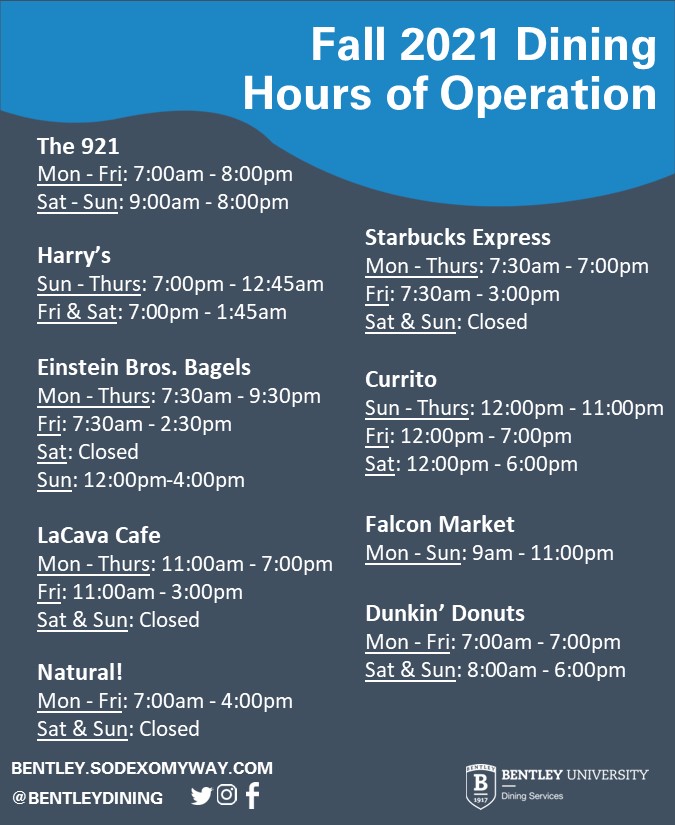 Hey Falcons! Here are our regular hours of operation. 

Save this post for future reference!