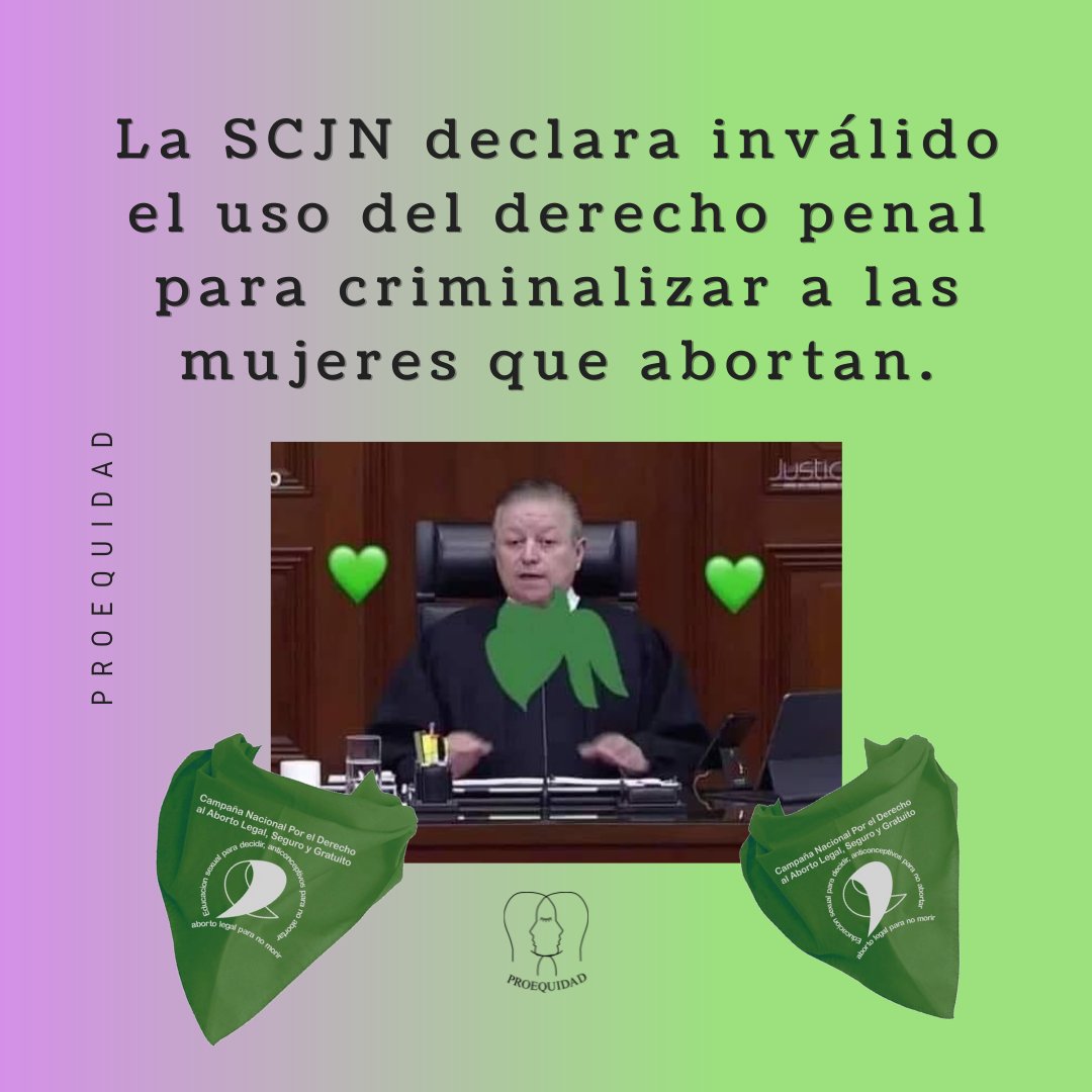 ProequidadAC's tweet photo. 💚Día histórico para la mujeres mexicanas 💚
Con 10 votos la SCJN declara inválido el uso del derecho penal para criminalizar a las mujeres que abortan.
¡Levantemos los pañuelos!

Créditos de la imágen a quién corresponda💚
#SeráLey #AbortoLegalMexico #SCJNA #mareaverde #Aborto https://t.co/Yxj1el3fiZ