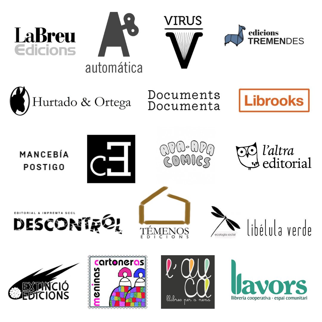 firalabaixa's tweet photo. 🧐Voleu conèixer els participants de @firalabaixa? Aquí els teniu! 
@LaBreuEdicions @AutomaticaEdit @viruseditorial @ed_tremendes @HyO_editores @Documentspoesia @librooks_es @ContraEscritura @ApaApaComics  @laltraedi @DescontrolEd @Temenosed @ExtincioEd @MeninasCar @EspaiLlavors https://t.co/AB0csP0z2c