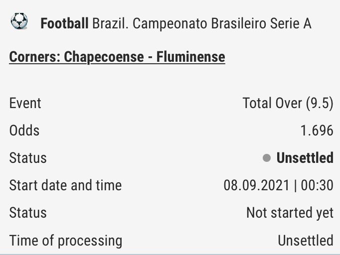 Brezilya 🇧🇷

Chapecoense’nin son 5 maçın tamamında korner beklentisi 9.5’un üstündeydi.

Fluminense’nin son 5 maçının 4’ünde korner beklentisi 9.5 üzerindeydi.

Ortalama korner beklentisi 10.63.

💎 9.5 Korner Üst | 1.70