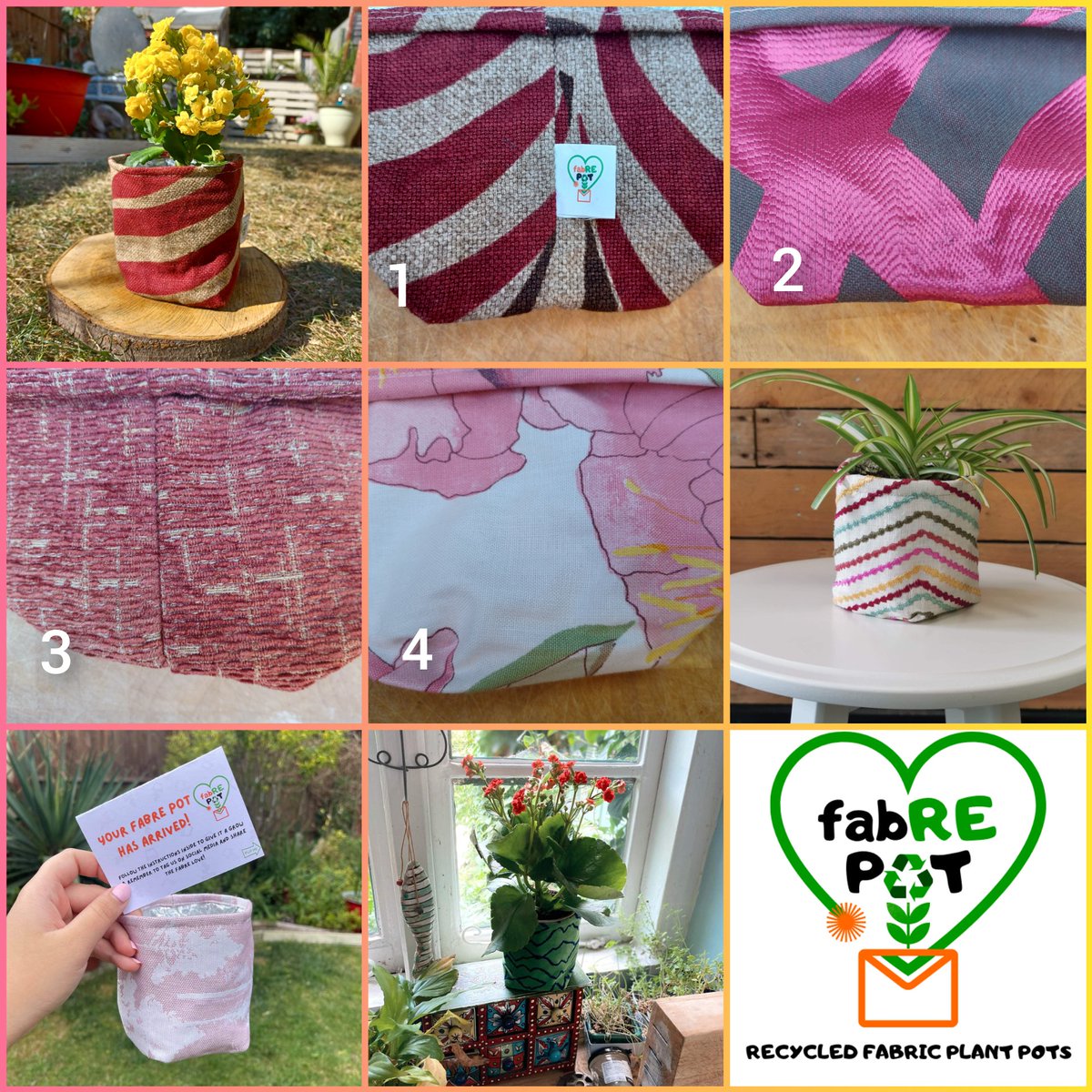 Here are a few of our newest designs of our repurposed FabRE Fabric Plant Pots. DM us if any designs catch your eye.

Small Pots are 10cm high with a 8.5cm base.

1 = BRANSCOMBE RED
2 = PINK KISS
3 = SUNSET HAZE
4 = ROSE BLOSSOM

fabrepot.co.uk