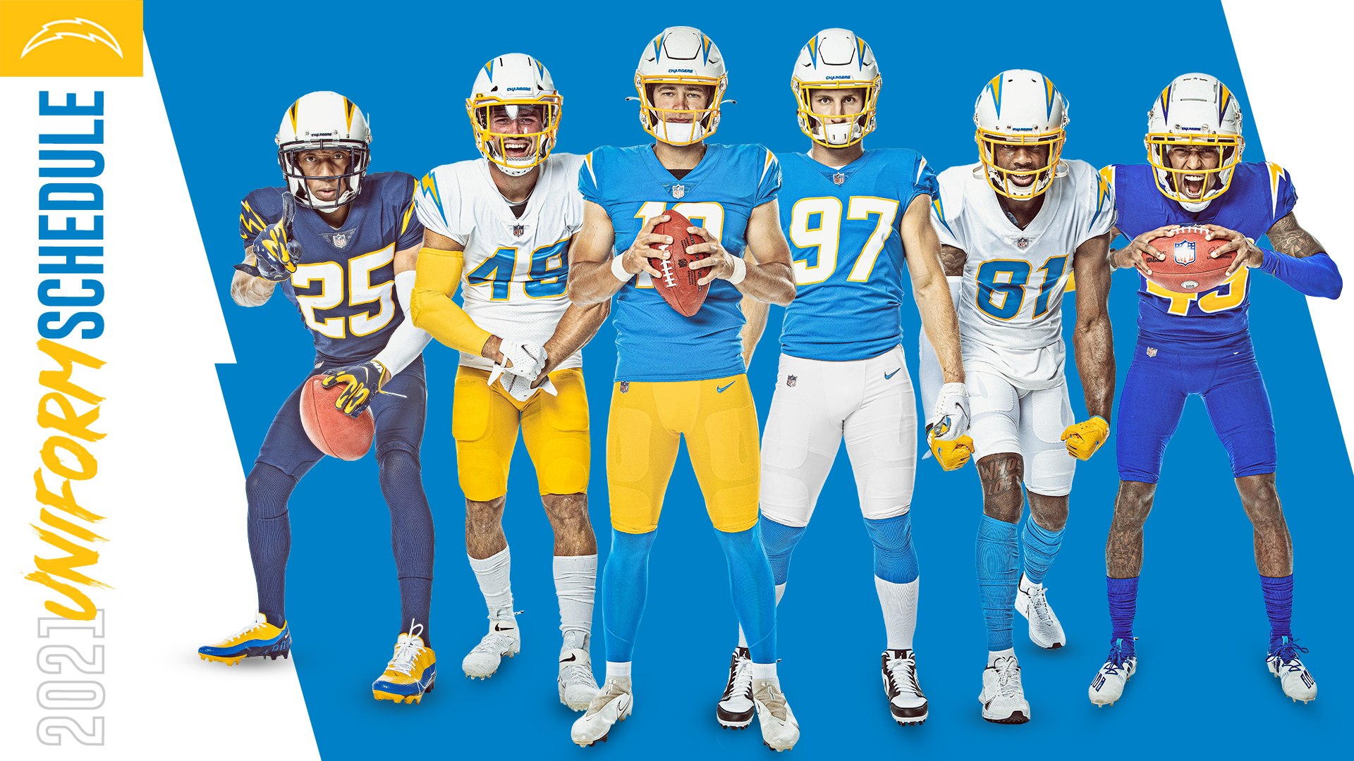 ⚡️ Los Angeles Chargers (LAC) Uniform Tracker ⚡️ on Twitter: Heading into  TNF vs KC, @Chargers' 2021 uniform matrix. Bolts are 6-4 (0-2 road, 6-2  home; 5-1 w/white, 1-3 w/gold) wearing powder