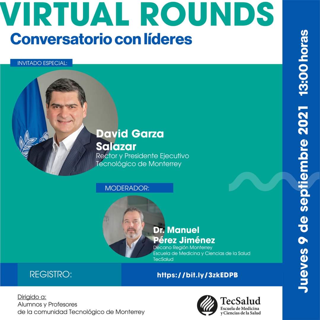 emcs_tecdemty's tweet photo. Acompaña al Dr. @manperez19 en una sesión más de #VirtualRounds. En esta ocasion, tendremos la presencia de nuestro Rector y Presidente del @TecdeMonterrey, @david_garza
¡Te esperamos este jueves 9 de septiembre, a las 13:00 hrs.!
📌📆 Regístrate: https://t.co/XeY4xjEpLn https://t.co/n7h5XPsECb