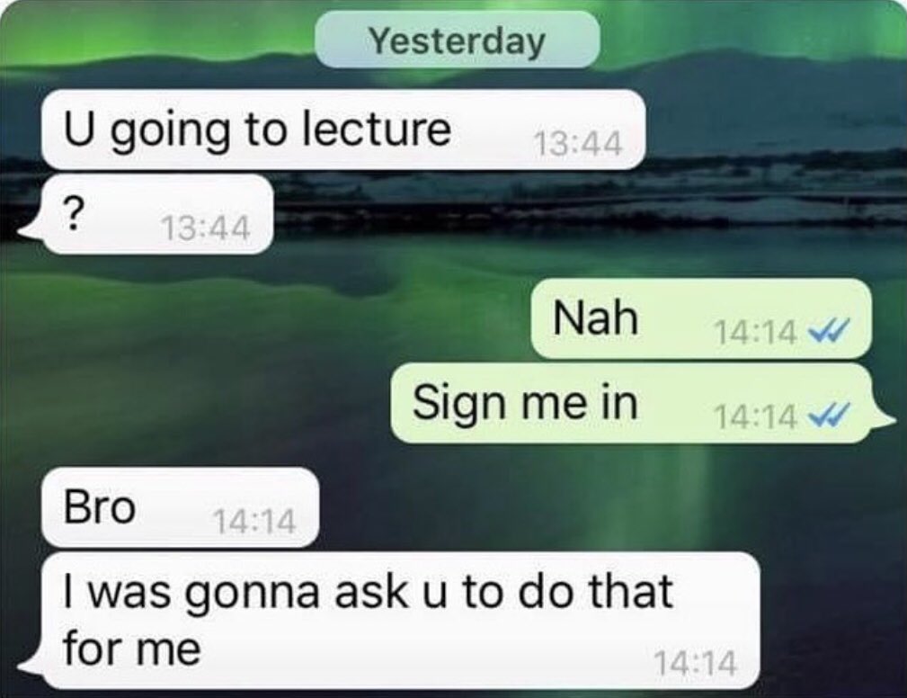 uctjustkidding's tweet photo. I can’t believe first years haven’t experienced this part of uni https://t.co/YM7i2OaIC7