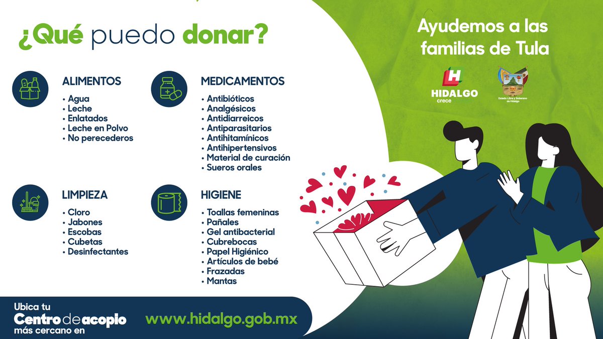 Hoy más que nunca nuestros hermanos de #Tula y la región nos necesitan. Por favor acude con lo que puedas apoyar a los Centros de Acopio que ha instalado el <a href="/gobiernohidalgo/">Gobierno Hidalgo</a> para atender esta emergencia. ¡Entre todos vamos a salir adelante 💪🏽🇲🇽!
