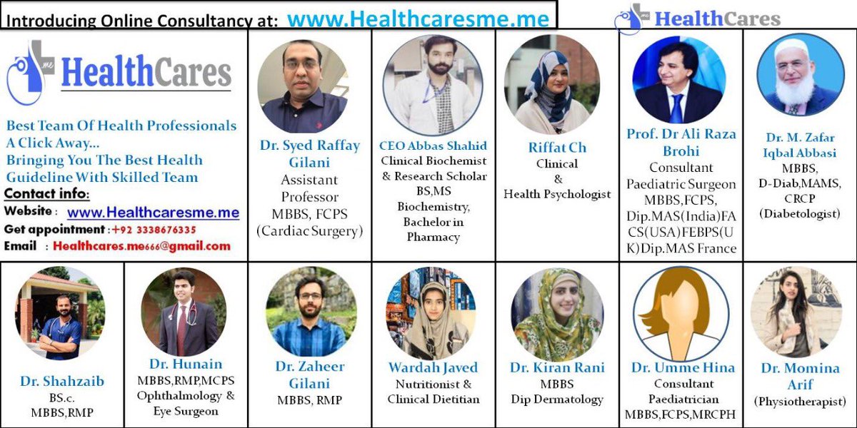 Get online appointment related to health concern at: +92 3338676335
Website: Healthcaresme.me