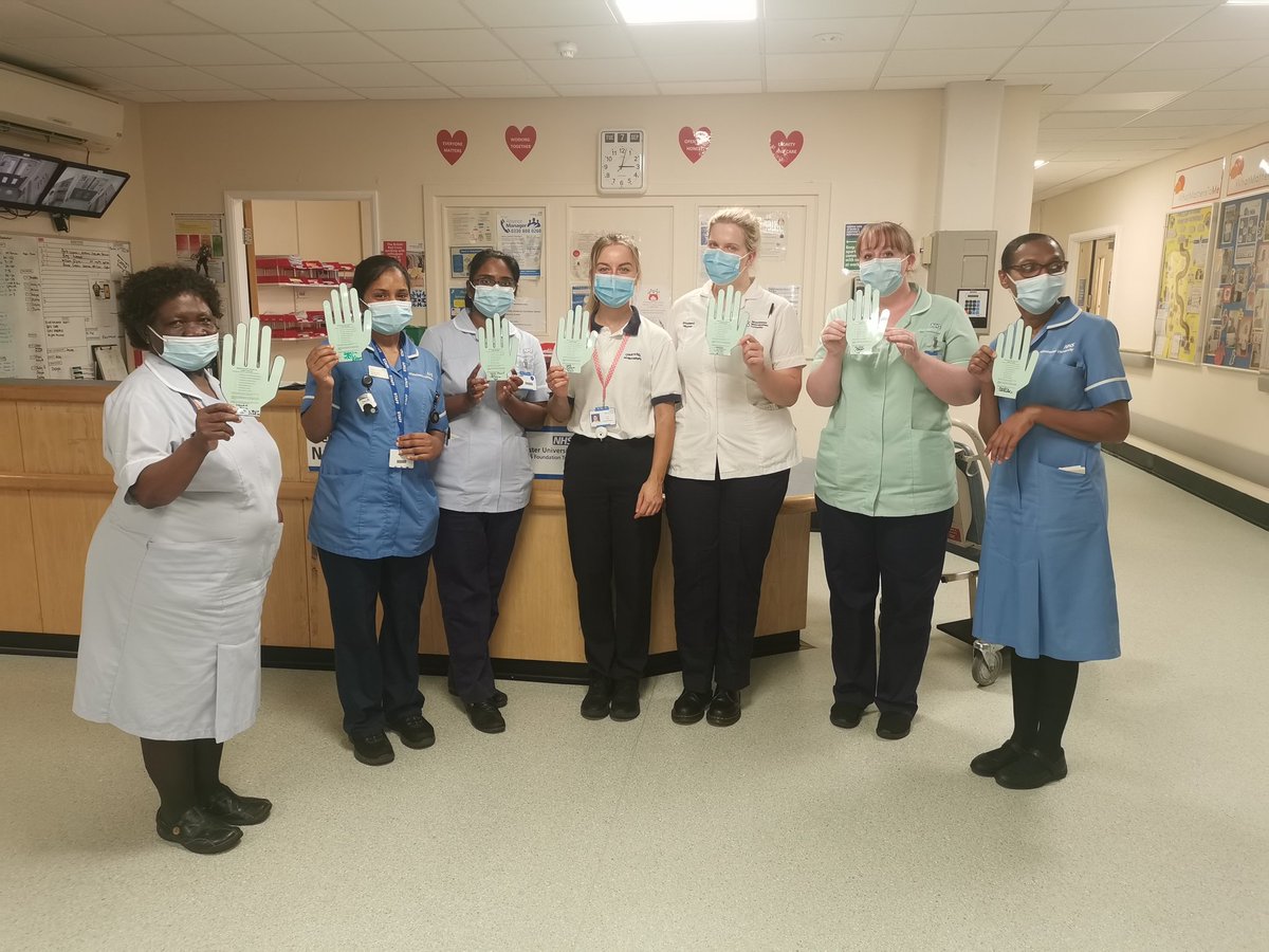 Strokerehab2's tweet photo. Lovely to see so many staff eager to  sign their hand shaped pledges today as part of Perfect Hand Hygiene week @TraffordHosp 👏🖐️ @AlisonCoy4 @YvonneT14 https://t.co/pO8aYvLn31