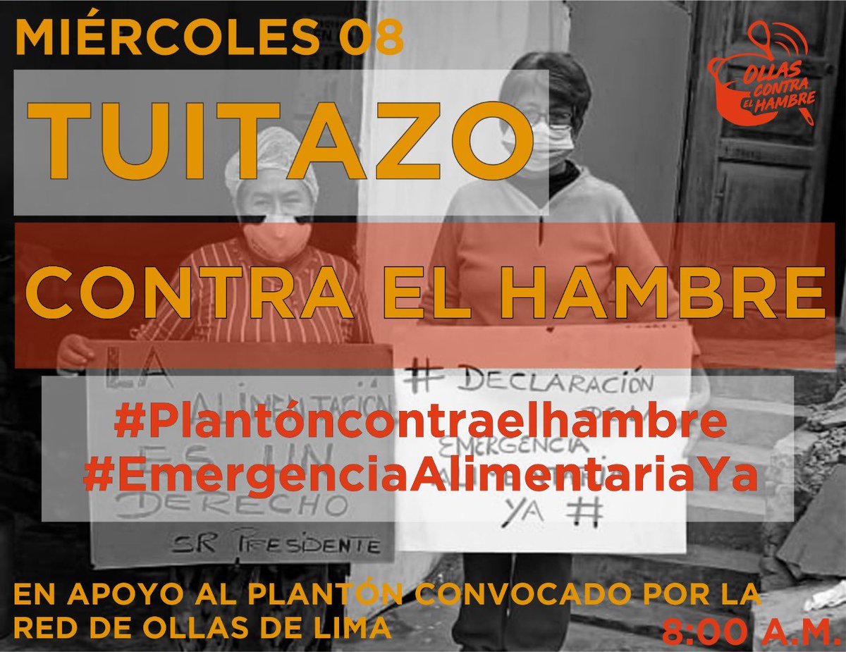 ollascomunes_pe's tweet photo. Únete al #Tuitazo contra el #Hambre mañana 8 de septiembre a las 8am, en apoyo a las ollas comunes que rescatan y recuperan alimentos de los mercados de Lima 💪

#PlantonContraElHambre
#OllasContraElHambre https://t.co/LpNtg6MJ76
