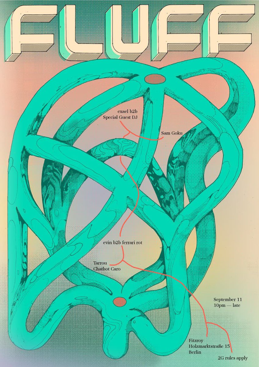 thisistarrou's tweet photo. after a year and a half of break @chatbotcaro and I are beyond stoked to bring back our berlin club night fluff this weekend! very spesh program w/ exael b2b @refill_madness, sam goku, and evin &amp; ferrari rot (dimenzione danza). catch us on saturday night at fitzroy. see yaaaa https://t.co/A9TXGI4baa