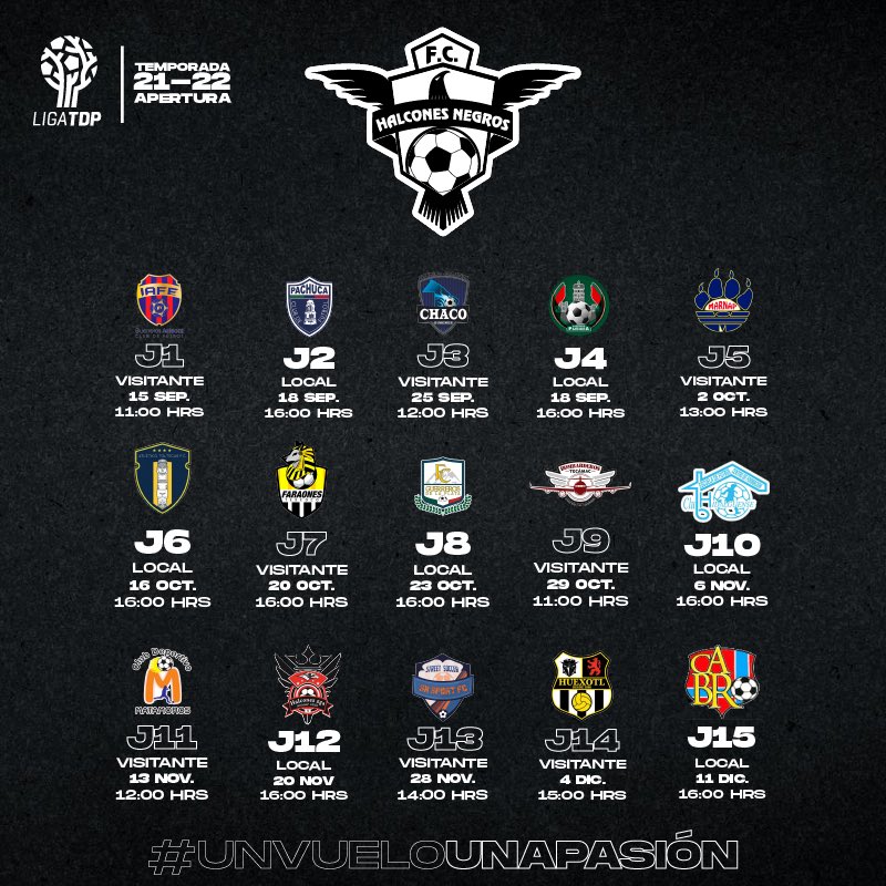 Inicia la temporada 2021-22 de la <a href="/LigaTDP/">Liga TDP</a> 
Te compartimos nuestro calendario de juegos para el Torneo de #Apertura #VamosHalcones #UnVueloUnaPasión