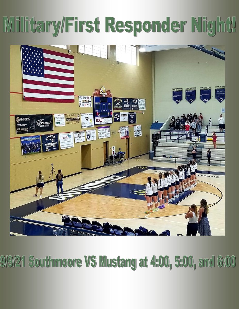 Southmoore HS (@southmoorehs) on Twitter photo <a href="/SaberCatVB/">Southmoore Volleyball</a> Military / First Responder Night, September 9, 2021. #sabercatpride #mpspride
September 7, 2021 at 3:44 PM <a href="/SaberCatVB/">Southmoore Volleyball</a> Military / First Responder Night, September 9, 2021. #sabercatpride #mpspride
September 7, 2021 at 3:44 PM