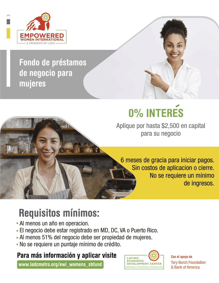 LEDCPuertoRico's tweet photo. LEDC, apoyado por la Fundación Tory Burch  y Bank of America, ha lanzado el Fondo de Prestamos de Negocio para Mujeres! El fondo esta diseñado para mujeres empresarias.

Para obtener más información sobre el fondo y aplicar, visite https://t.co/5EMZKMYKsA https://t.co/WL2c7Pt5Bo