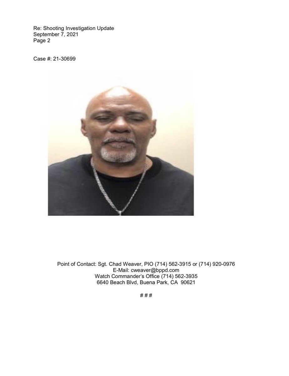 The suspect from our 9-3-21 OIS has been identified as 60 year old Cedric Baxter of Compton.