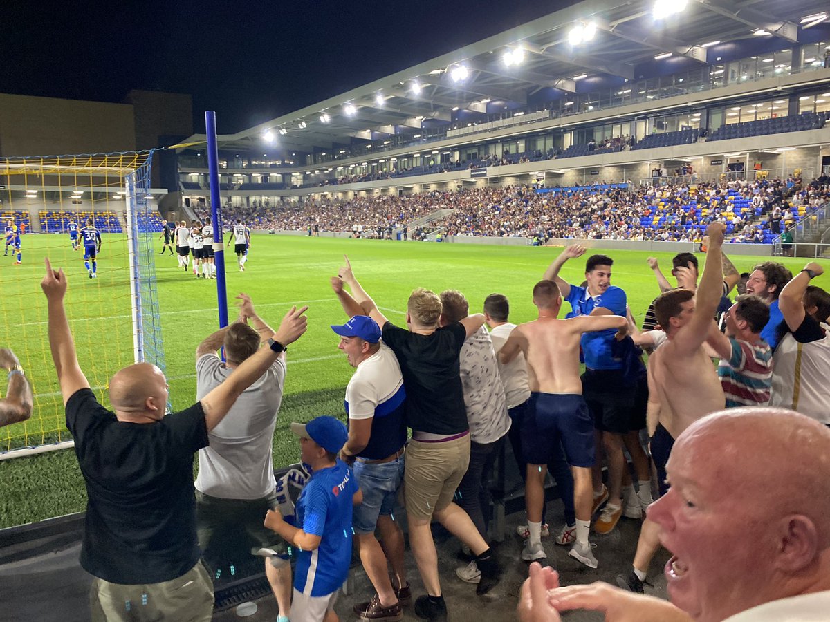 5-3! Hugely enjoyable game of football. Mahlon Romeo impressive going forward and Louis Thompson looks to be another great option for us in central midfield. Fantastic #Pompey away support and the new #AFCW ground well worth the visit.