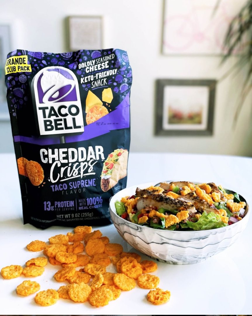 shespeaksup's tweet photo. Have a special college student that you've been wanting to send a care package to? #ad Head to @SamsClub and stock up on @tacobell Cheddar Crisps. These are perfect for adding some bold-flavored crunch to salads, soups, and more! #TacoBellatSamsClub https://t.co/i6wGBLEzCh https://t.co/EmsUOXcG1a